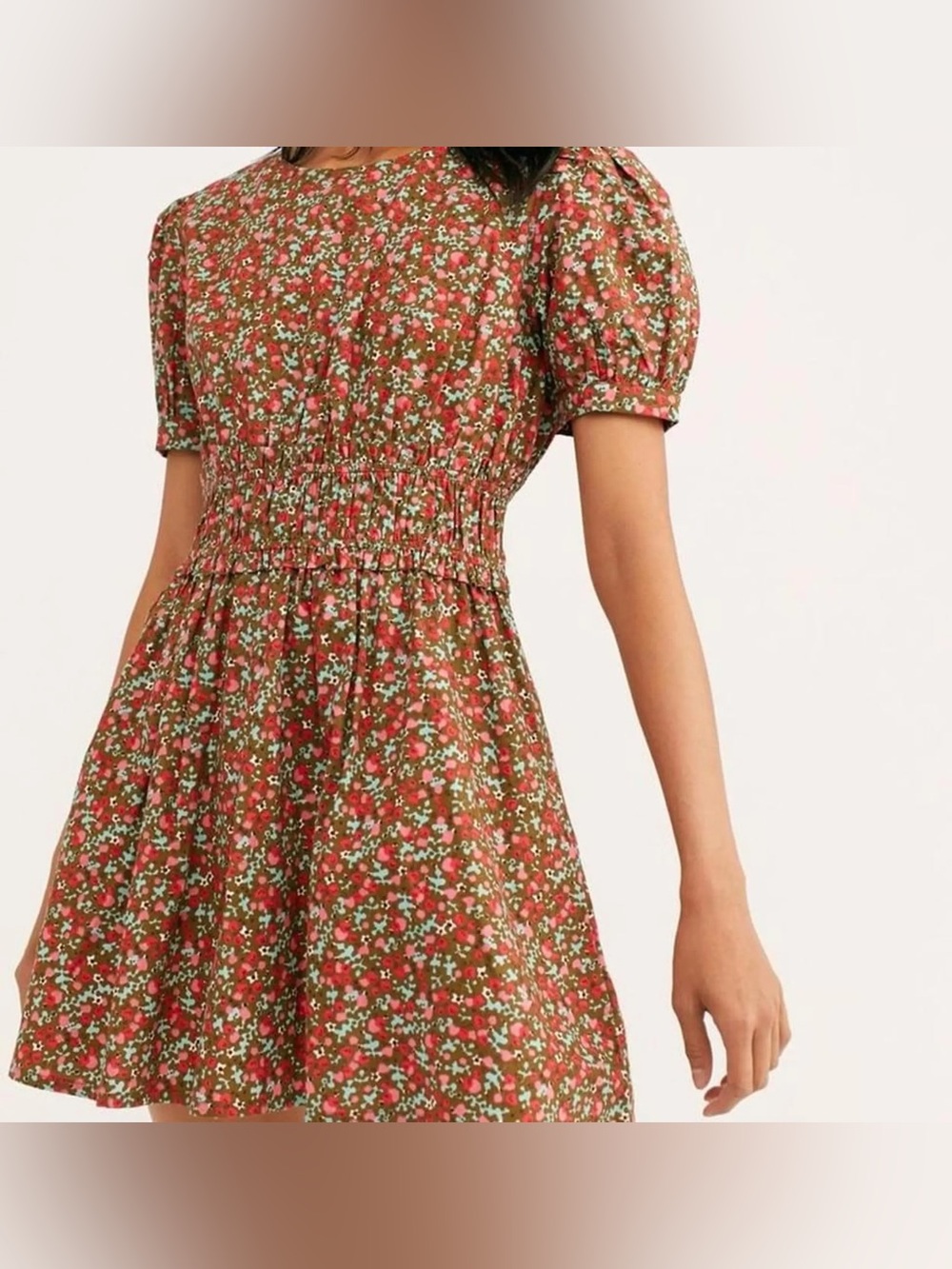 Free People Women’s Floral Puff-Sleeve Dress in Red and Green